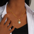 Light Luxury Jewelry 18k Gold Plated Geometric Hollow Pendant Zircon Stainless Steel Necklace for Women