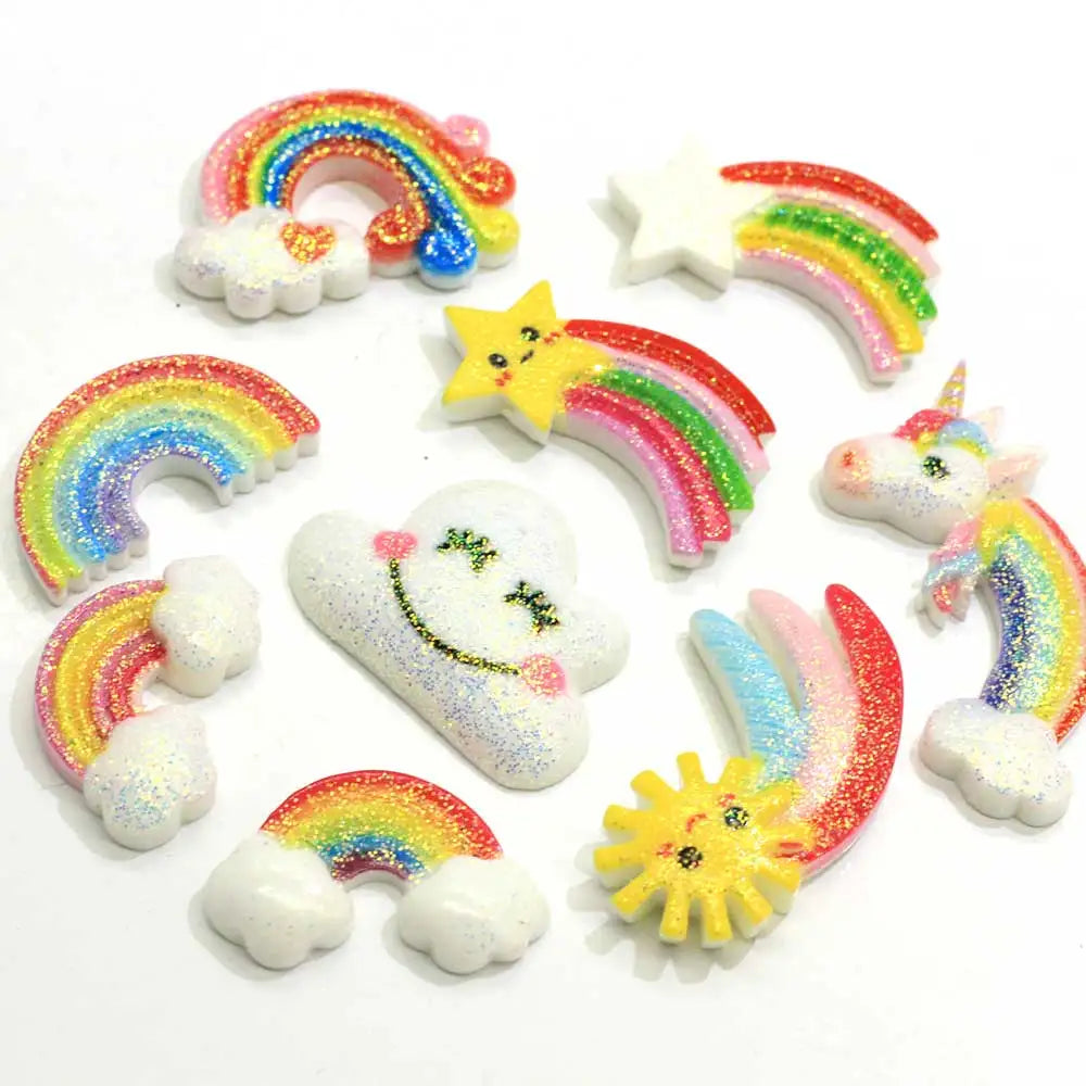 Glitter Rainbow Cloud Star Resin Flatback Cabochon for DIY Hairpin Crafts Earrings Nail Art Charm