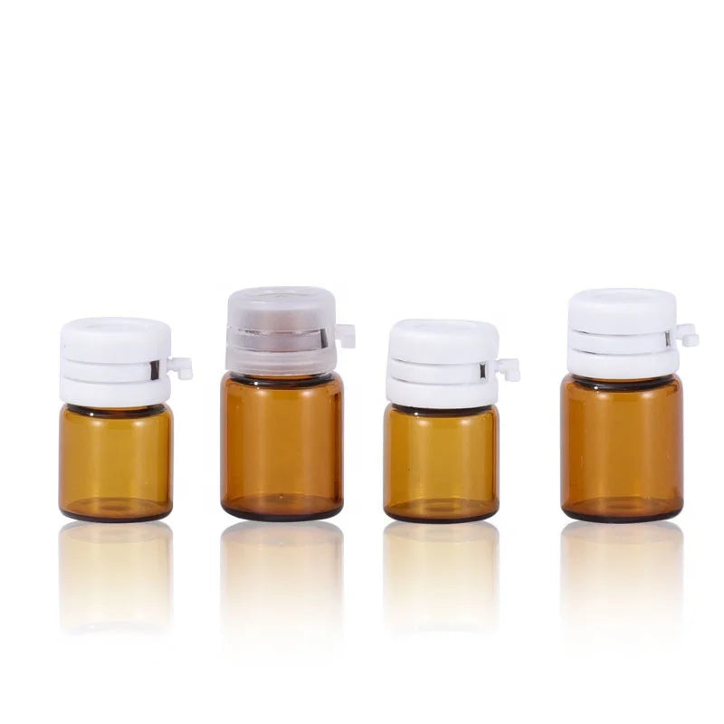 Mini 1ml 2ml Amber Glass Lock-Top Bottles Empty Essential Oil Sample Essence Vials Wholesale