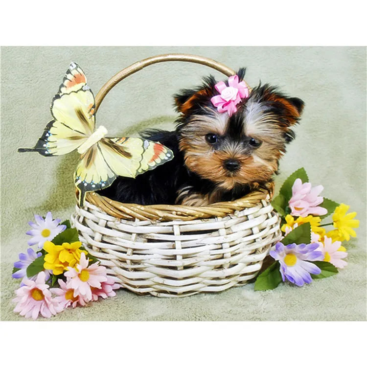 Pet Dog Animal Butterfly DIY Diamond Painting 5D Flower Basket Fashion Wall Art Canvas Paint Diamond Painting Wholesale