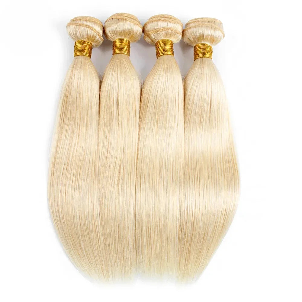 Brazilian Blonde Straight Remy Hair Extensions 100% Human Hair Hair Weaving Extensions Raw Unprocessed Machine Double Weft Perm MegaBDM
