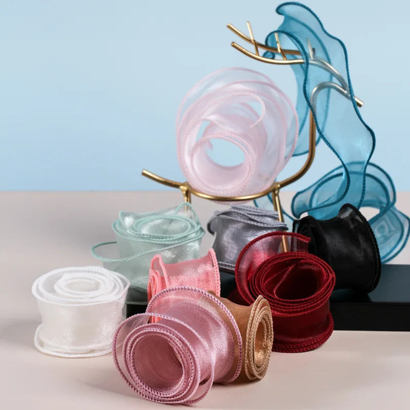 Wholesale 35mm Decorative Wired Edge Sheer Organza Ribbon for Gift Package