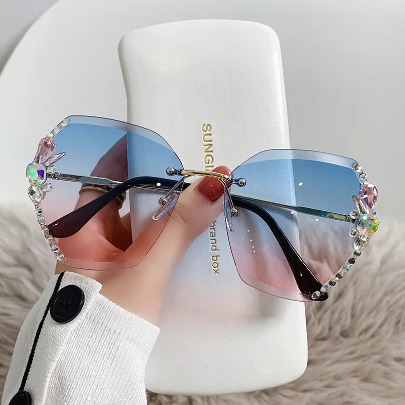New Trendy Shiny Crystal Rimless Sunglasses Charming Sparkly Zircon Frameless Sunglasses for Women UV400