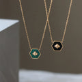 New Arrival Stainless Steel Necklace Design Jewelry 18K Gold Water Proof Malachite Acrylic Hexagon Bee Pendant Necklace