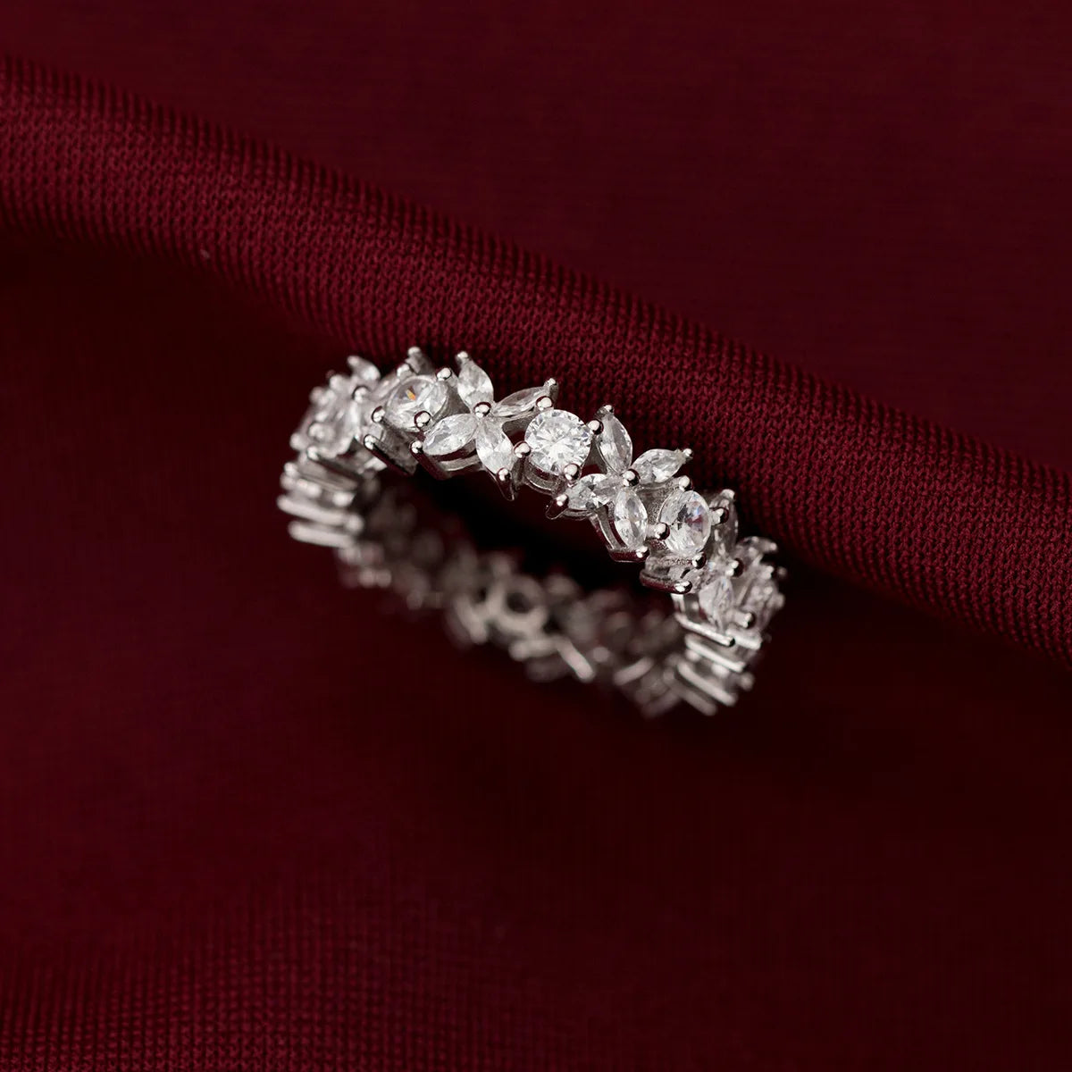 Daidan Ring 925 Sterling Silver Bling Luxury Round Marquise Pave Zircon Clover Ring