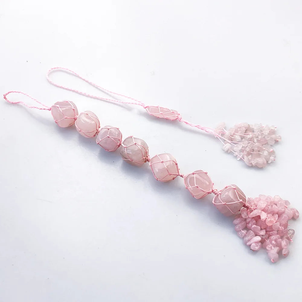 HZ Chakra Tumbled Gemstone Hanging Ornament Rose Quartz Car Pendant Automobile Crystal Pendant Buy From Farhan Crystal