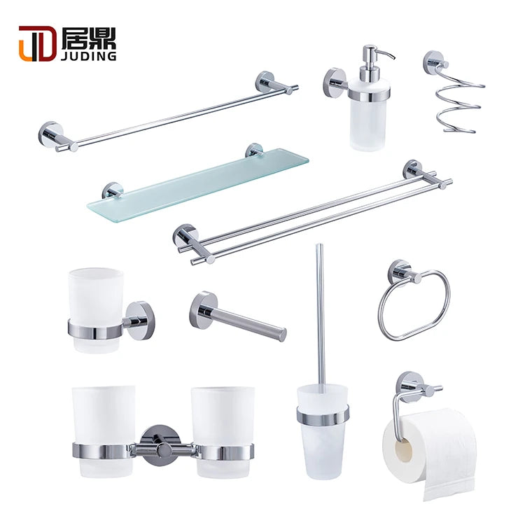 Hotel Bathroom Accessories Set Metal Zinc Alloy Stainless Steel Chrome Finish Durable Wall Mountable Corner Accessory