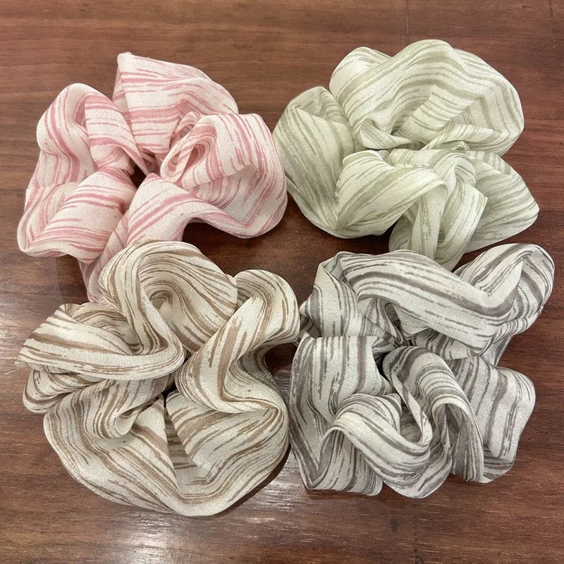 IVANHOE Korean Version of Sweet Spring and Summer Fluffy Gauze Striped Large Intestine Hair Loop Fabric Sweet Girl Headband