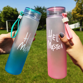 Custom Gradient Color Borosilicate Glass Water Bottle Portable Frosted Drinking Water Bottle