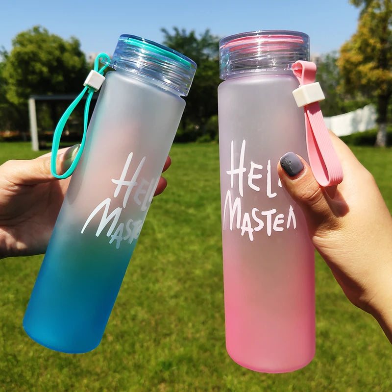 Custom Gradient Color Borosilicate Glass Water Bottle Portable Frosted Drinking Water Bottle