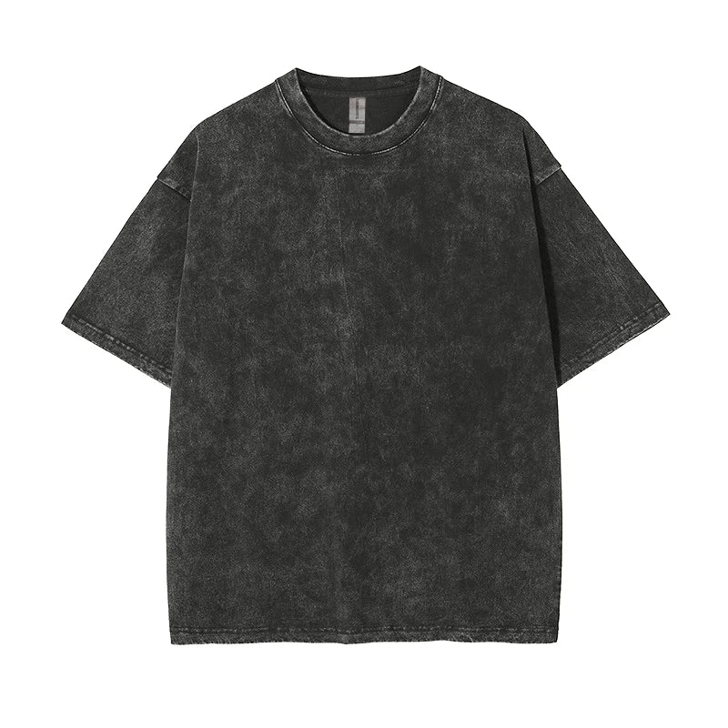 YCAN Wholesale Knitted 100% Cotton 250G Heavy Washed Solid Color Plus Size Men's O-Neck Short Sleeve Oversize Vintage Blank
