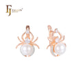 FJ Fallon Fashion Jewelry Spider Pearl Earrings Plated in 585 Rose Gold Two Tone Brass Based