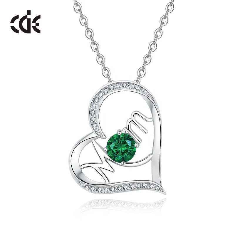 CDE YP1641 925 Sterling Silver Necklace Trendy Heart-Shaped Crystal with Emerald GIA Certified for Mothers Day or Mom Pendant