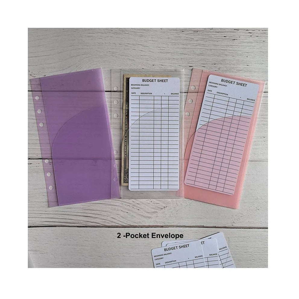 New Arrival Loose Leaf Frosted Clear Custom Double Layer Cash Envelopes Savings System 2 Pocket Page Budget Binder Sleeves A6