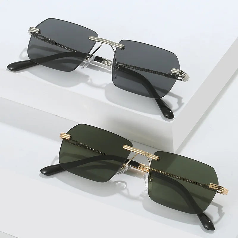 2023 Sun Glasses Small Frame Square Frameless Women Trendy Uv400 Protection Shades Fashion Metal Frame Ocean Lens Sunglasses