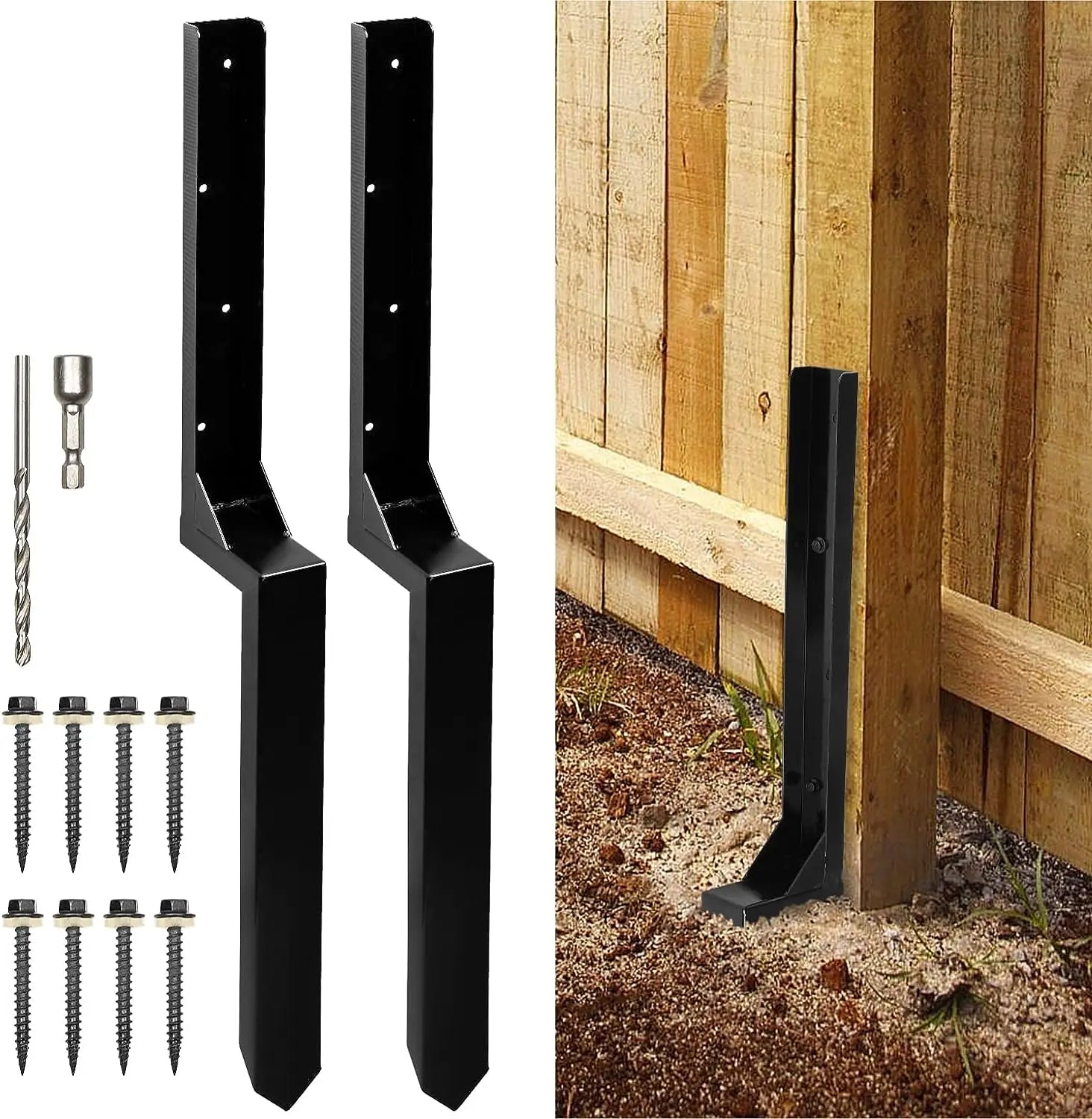Fence Post Repair Kit Metal Stakes Ground Spike Fence Mender for Wooden Fence Post Repairing