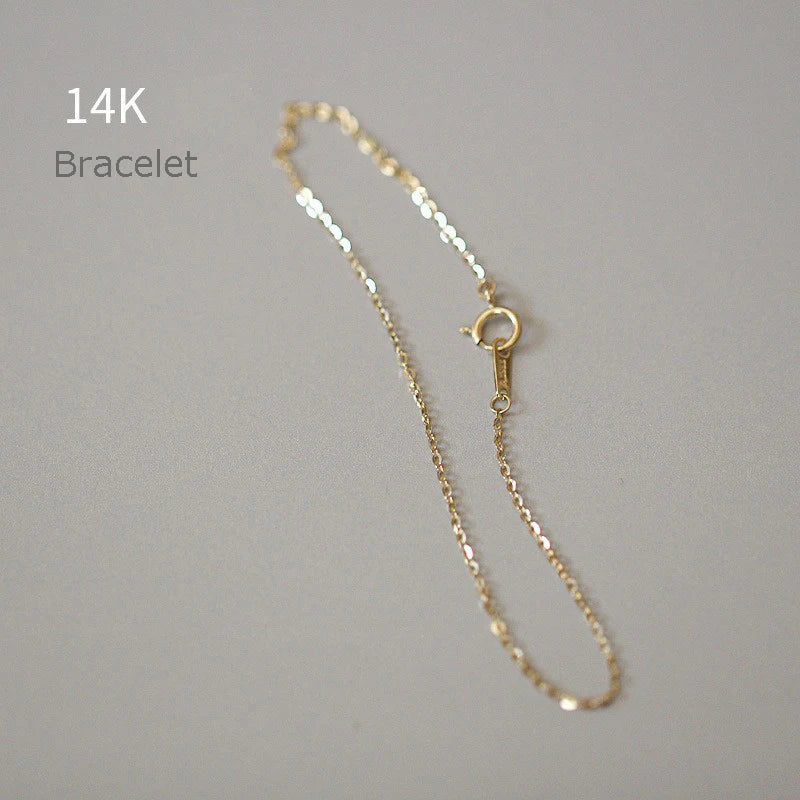 Shine Flat Cable Link 1mm AU585 Jewel Gold Jewelry Wholesale Permanent Chains 14 k Gold Bracelets for Women