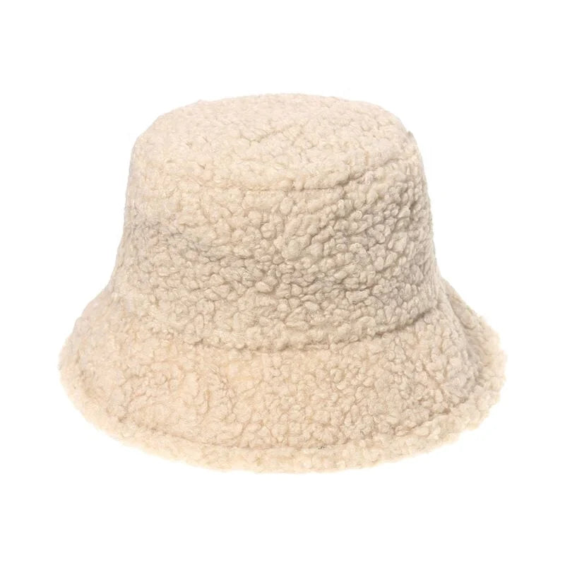 Women's Lambs Wool Bucket Hat Outdoor Sports Fisherman Cap for Women Casual Winter Warm Hat