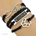 Manufacturer Pet Dog Cat Adopt Rescue Mom Infinity Love Dog Person Dog Mom Paw Print Leather Wrap Bracelet