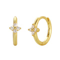 INS Gold Plated Clover Hoop Earrings 925 Sterling Silver Flower Zircon Huggie Earrings for Women