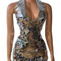 Luxury Sexy Rhinestones Birthday Celebrate Dress Mirror Singer Stage Show Evening Party Prom Sequins Dress