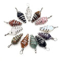 Authentic Stone Crystal Quartz Tigers Eye Stone Agate Hexagonal Pyramid Metal Spiral Pendant Yoga Jewelry Women Natur Pendant