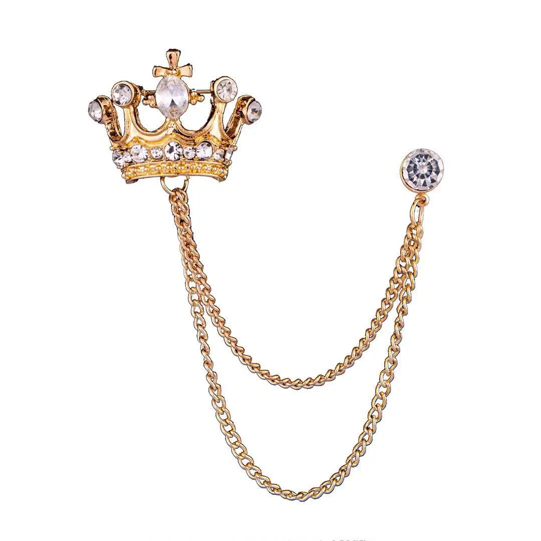 Men's Vintage Retro Cross Crown Business Suit Brooches Elegant Crystal Rhinestone Diamond with Pearl Main Stone From Zinc Alloy