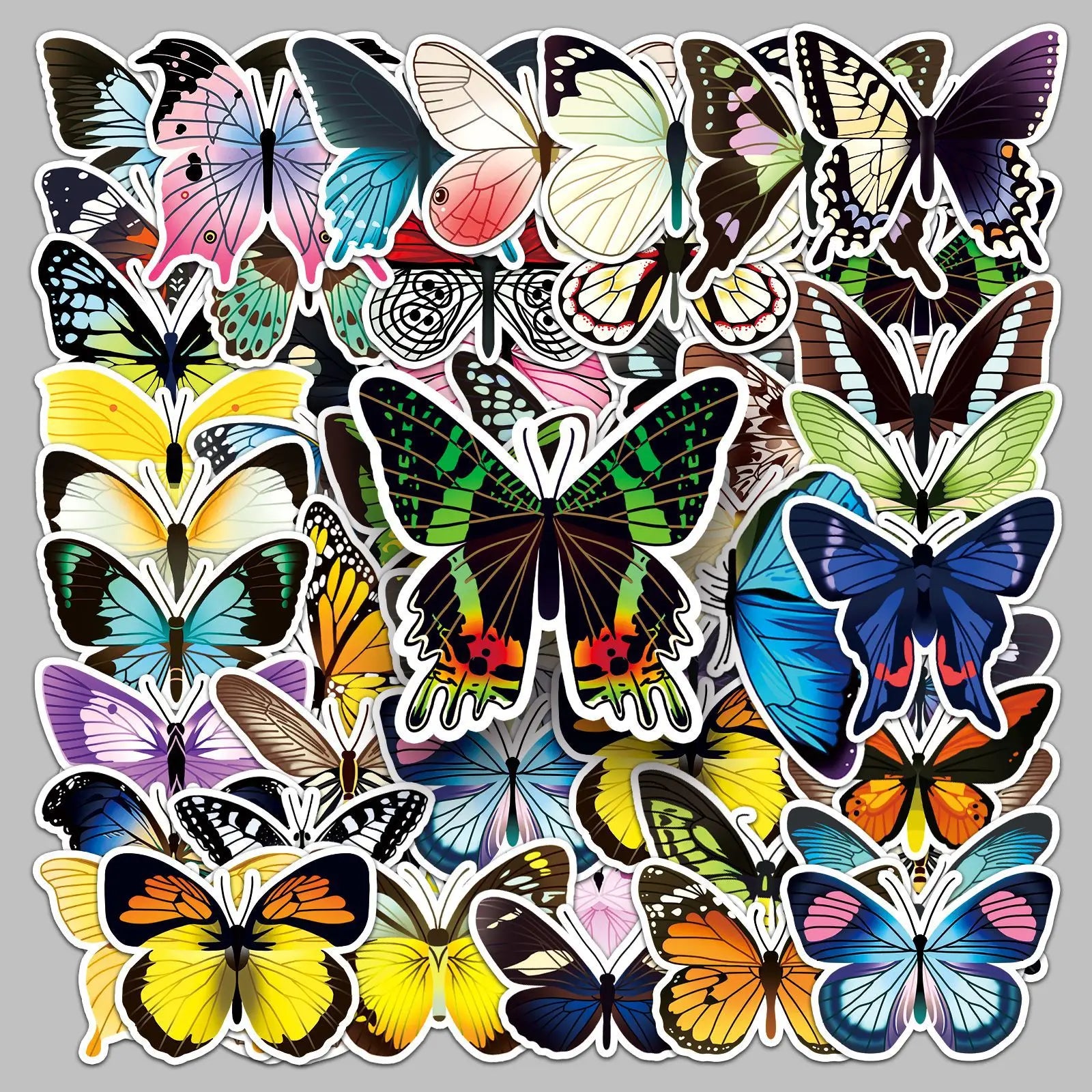 Newly 50PCS not repeat cartoon insect decals lovely waterproof bridge color butterfly sticker
