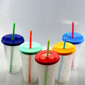 Reusable Acrylic clear Glitter Tumbler Cups Bpa Free Acrylic Coffee Mug 16oz 24oz Plastic Color Changing Confetti Cup With Straw