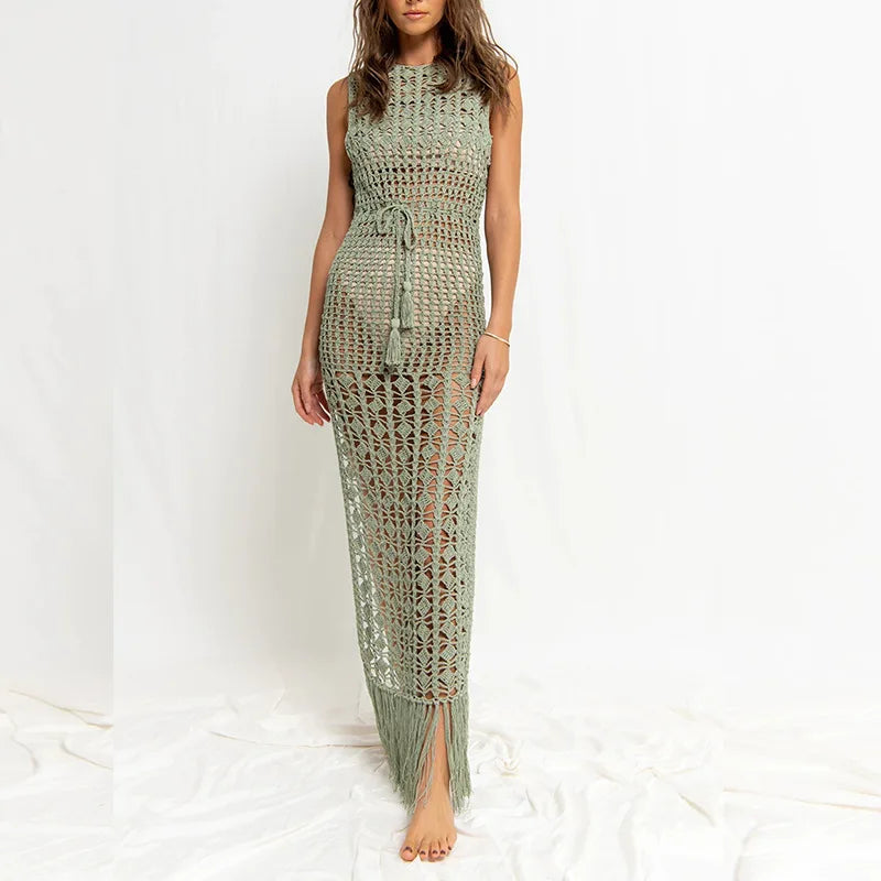 Summer Hollow Out Swim Cover-Up Dress 2025 Trendy Crochet Lace Lightweight Beach Swimwear Cover Ups for Women