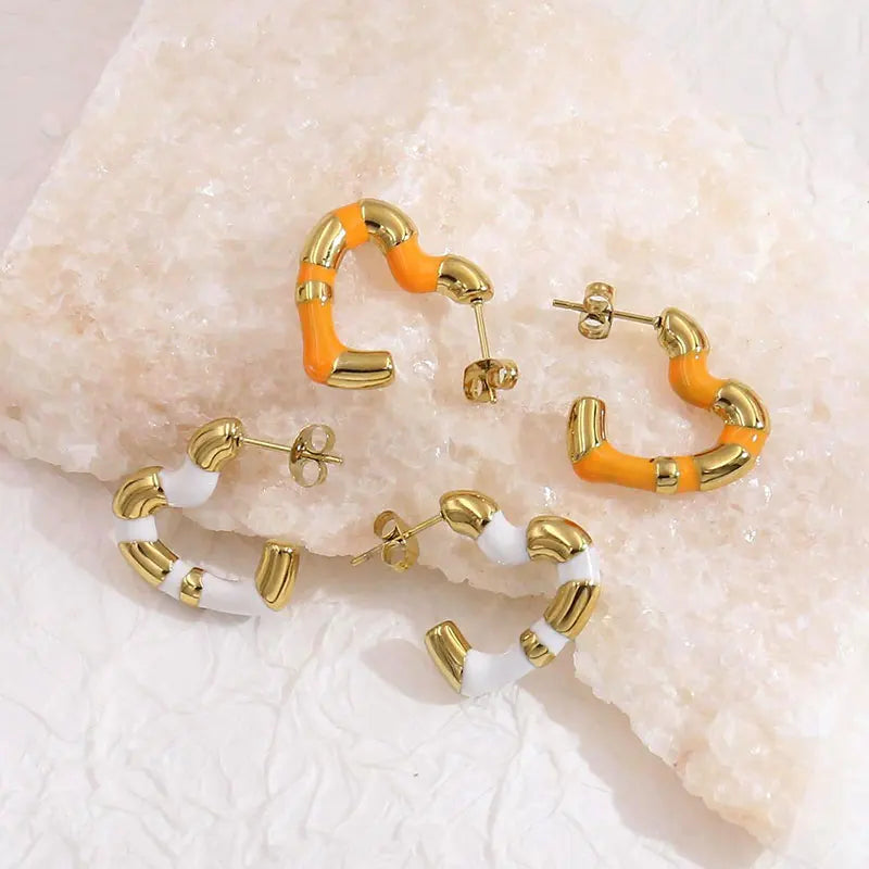 Heart Shape Colorful Geometric Enamel 18K Gold Plated Stud Earrings Waterproof Charm Fashion Stainless Steel Jewelry Gift