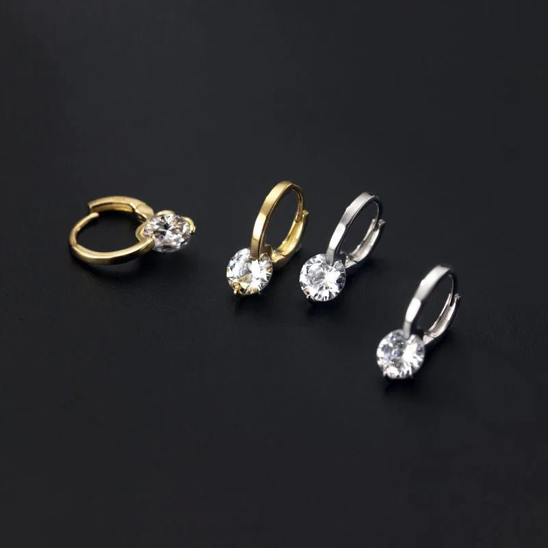Fashion Elegant 925 Sterling Silver Gold CZ Zircon Round Hoop Earrings Women Girls Ear Clip Cuff Dangle Jewelry
