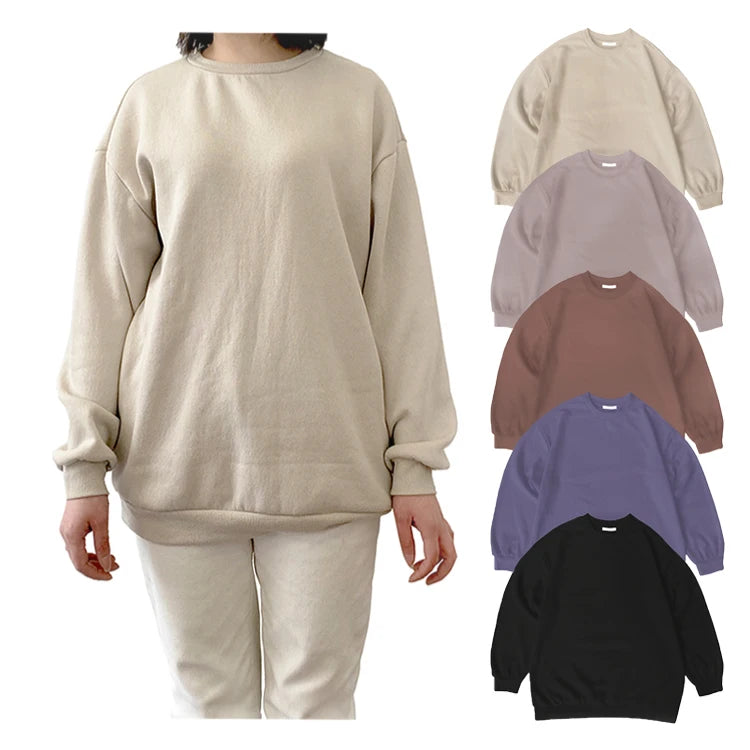 Casual Comfortable Blank Fleece Pullover Long Sleeve Crew Neck Sweatshirt Women Workout Spring Front