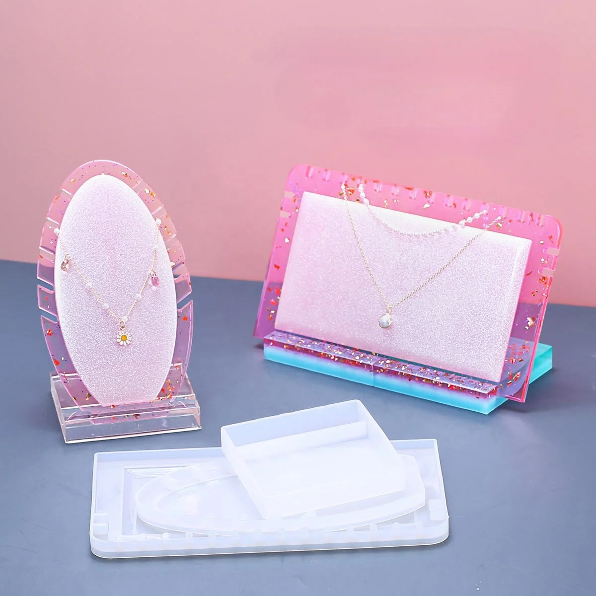 DIY Adhesive Mold Necklace Storage Bracket Double Tier Leaf Jewelry Hanging Wall Mounted Display Rack Storage Rack
