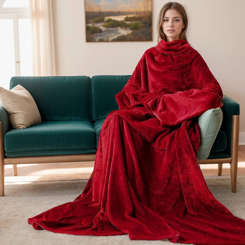 New Arrival TV Hooded Wearable Fleece Hoodie Blanket Super Soft Warm Comfortable for Adult Sherpa Oversized Sleeve Blanket
