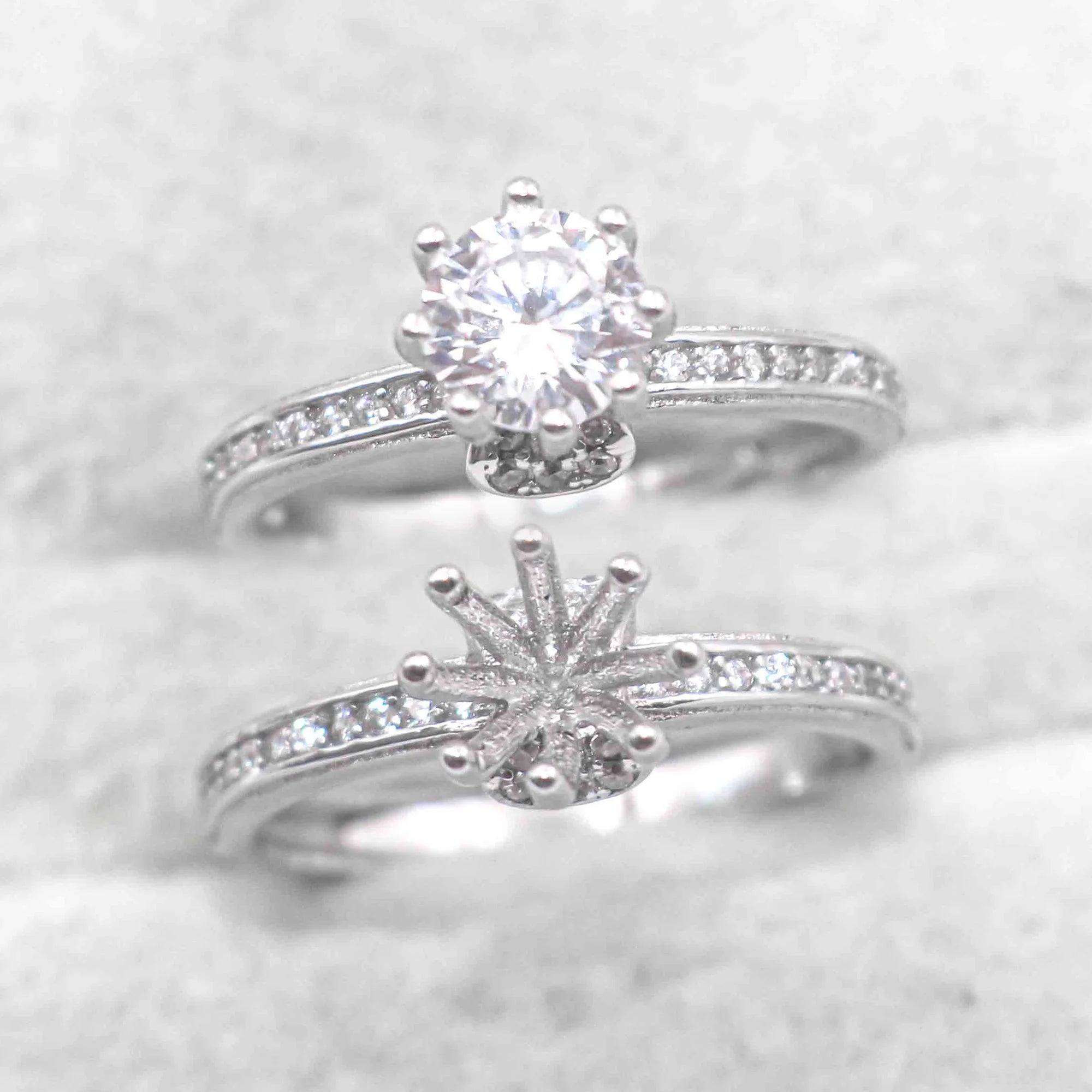 Sterling Silver 5mm/6.5mm 0.5/1 CT Semi Mount Ring Frame Blank Moissanite Claws Setting Base Without Center Stone Inlay for DIY