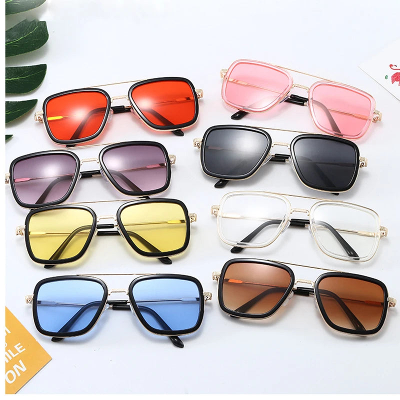Fashion Square Sunglasses for Men Women Vintage Metal Sun Glasses Retro Style Metal Square Sun Glasses for Women Double Bridge