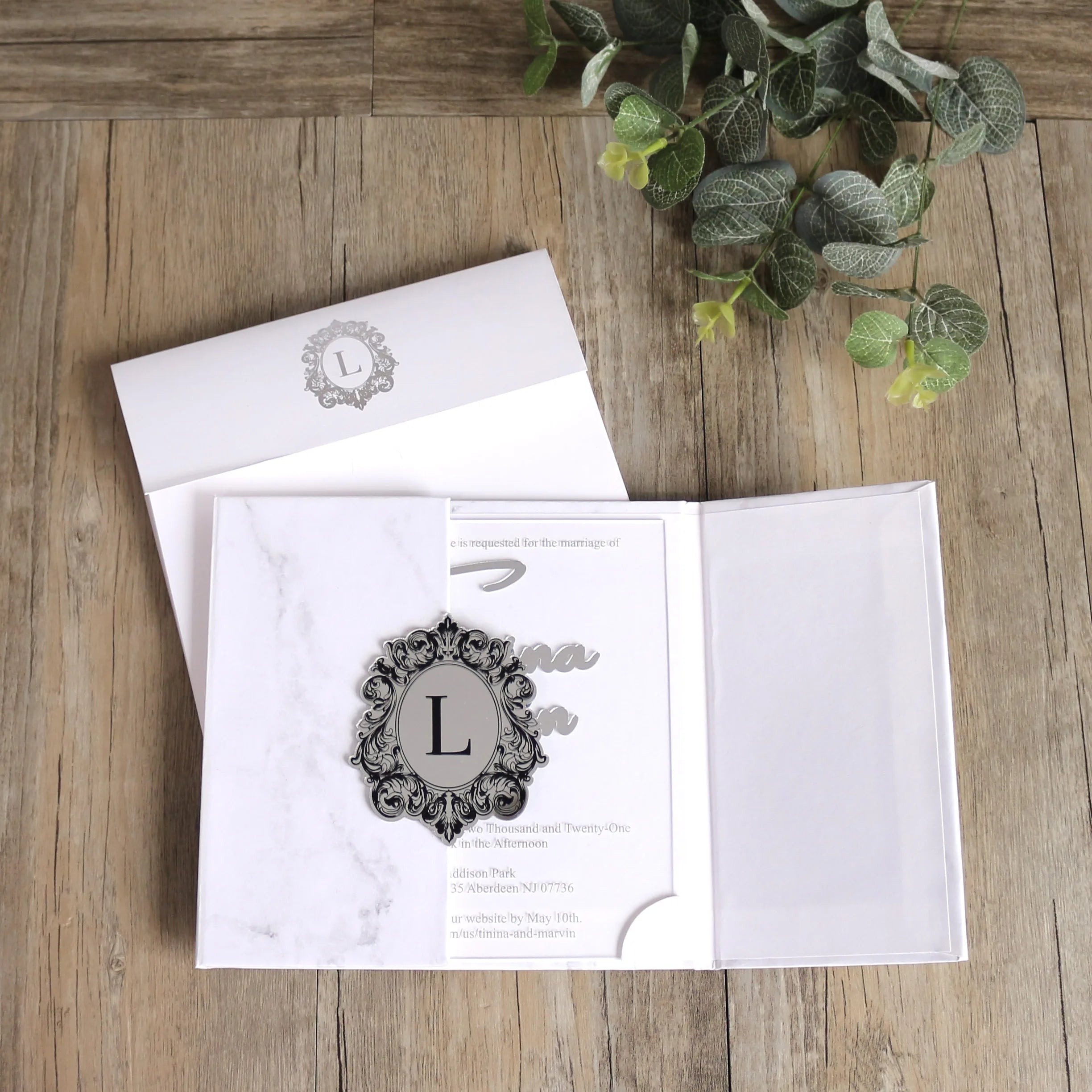 3D Name clear Acrylic Hardcover Invitations Marble Printing