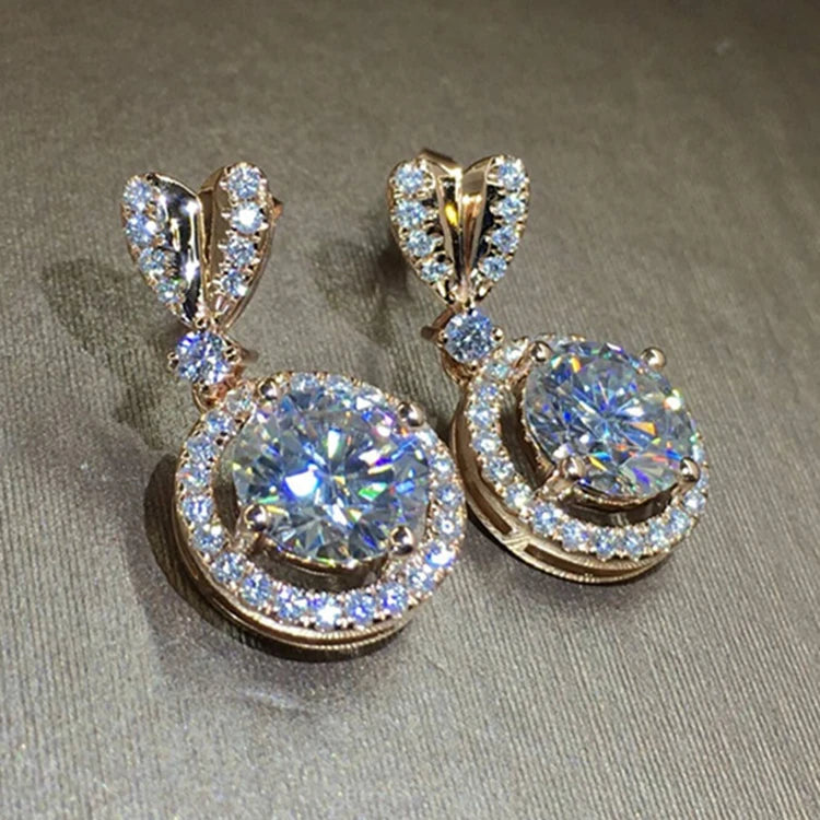 CAOSHI Wedding Jewelry Round CZ Heart Pendant Gold Plating Crystal Earrings for Women