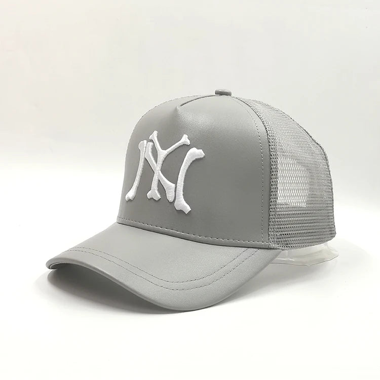 Custom High Quality Men's 3D Embroidery Leather Trucker Hats Mesh Cap for Man Travel Stylish Hip Hop for Fishing Outdoor Beach