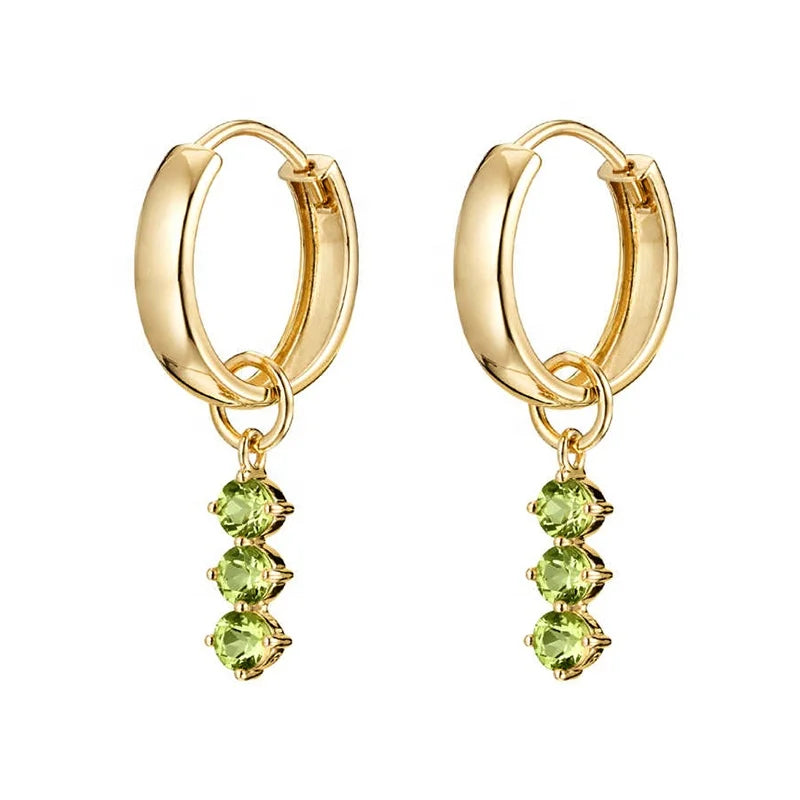 Milskye Sterling Silver 925 Gold Plated 14k Delicate Olive Green Zirconia Hoop Earrings