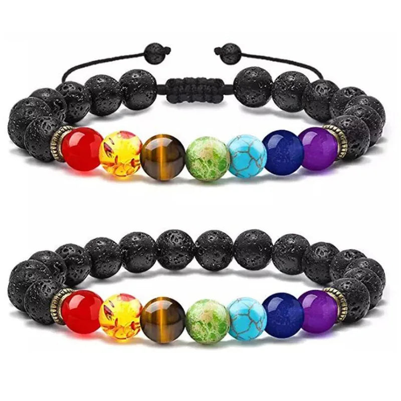 Fenyi Wholesale Jewelry Couple Fashion Hot Selling Colorful Volcanic tiger Eye Turquoise Yoga Braided Bracelet Men and Women