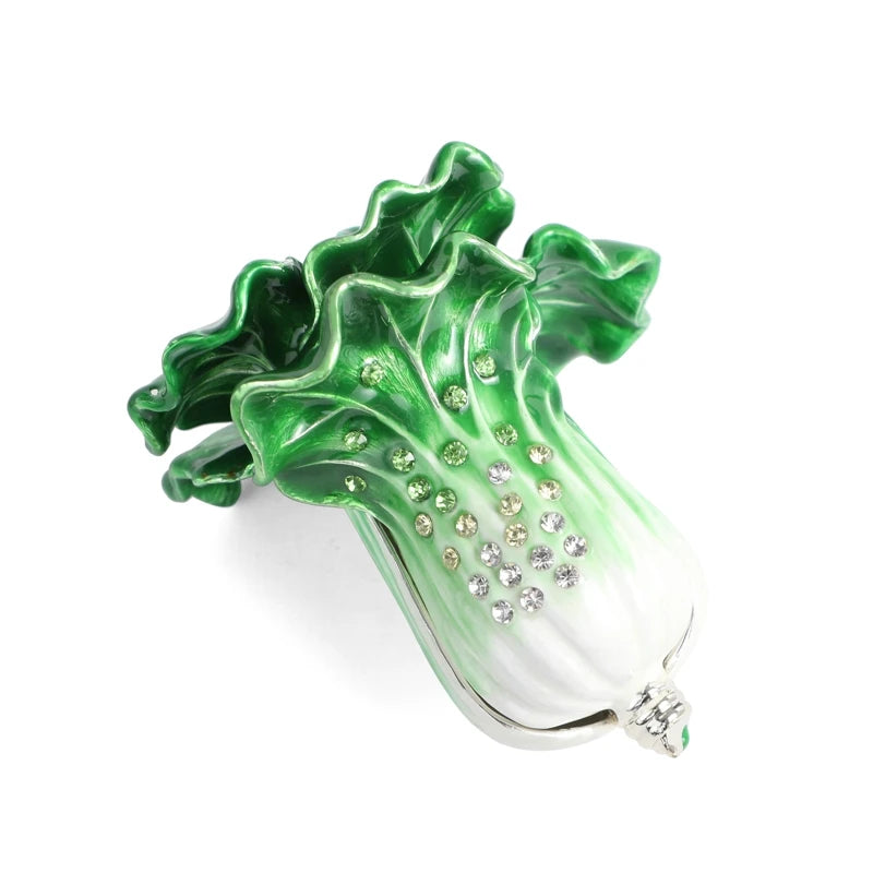 SHINNYGIFTS Metal Craft Handmade Enamel FengShui New Year Pewter Home Decorative Green Chinese Cabbage Vegetables