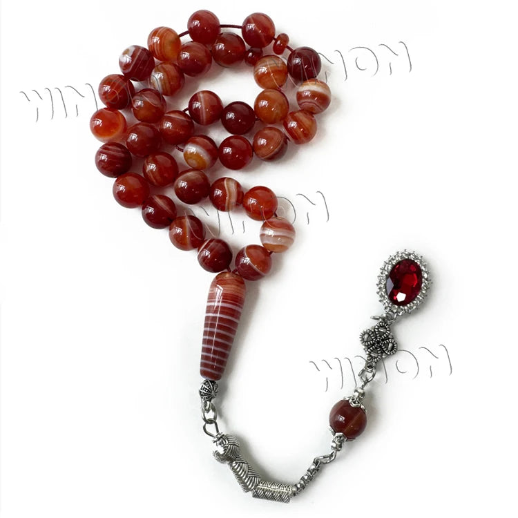 Natural Agate 10mm 33 Beads Islamic Prayer Beads Silver Plated Muslim Tasbeeh Misbaha Rosary
