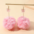 SC Hot Selling Faux Fur Ball Fluffy Earrings Women Christmas Gift Winter Warm Long Pink Butterfly Pom Pom Earrings for Girls
