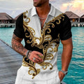 Hot Selling Men's 3D Plaid Print Lapel Polo Shirt European & American Style Zipper Casual Top