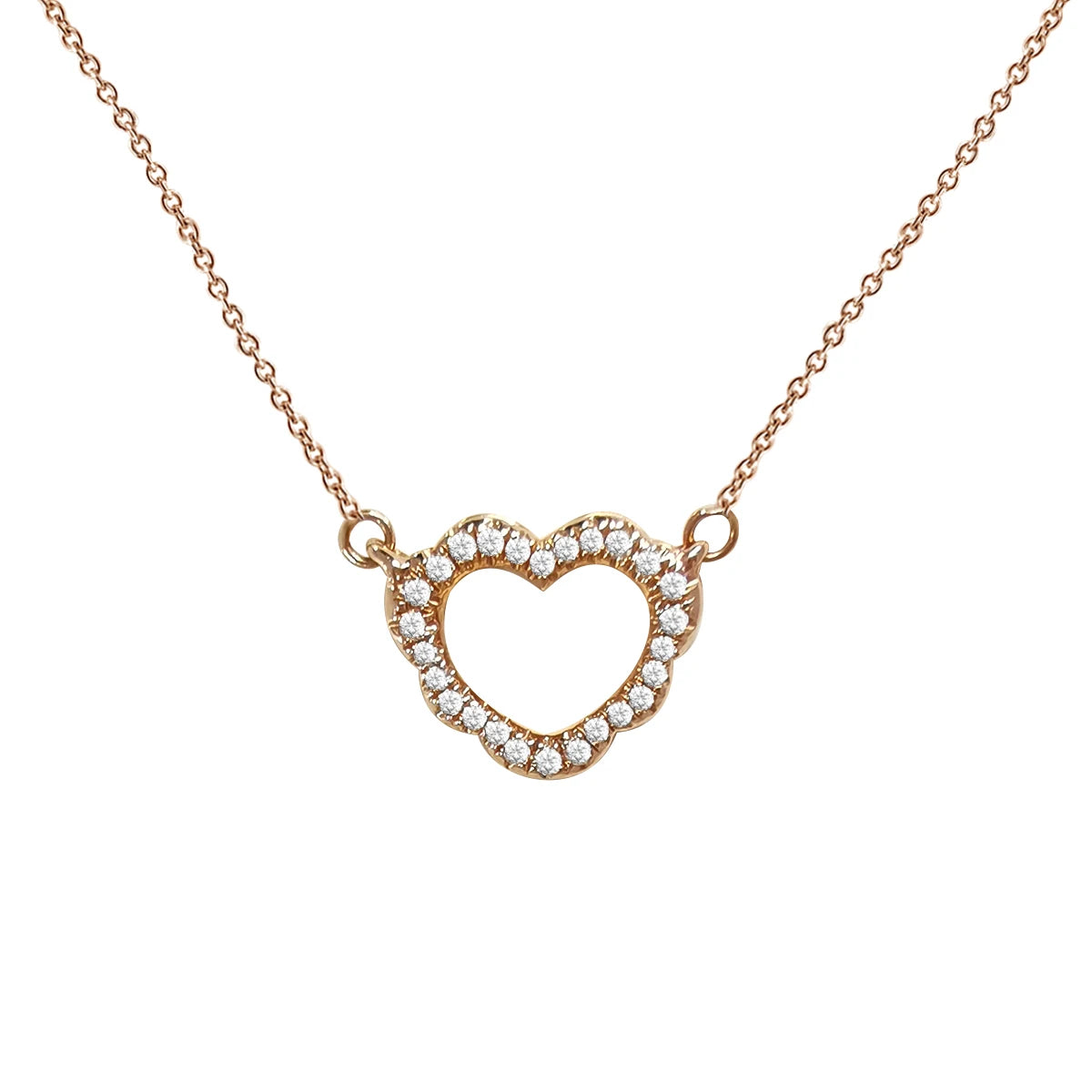 Luxury 18k Solid Rose Gold Heart Pendant Necklace with Diamond Link Chain for Engagement Wedding Party or Gift