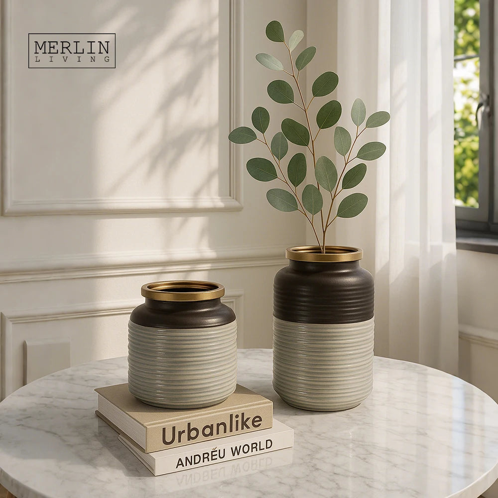 Merlin Living Crackle Glaze Flower Vase Light Luxury Decoration Ceramic Vase for Home Decor Chaozhou Ceramic Factory Wholesale