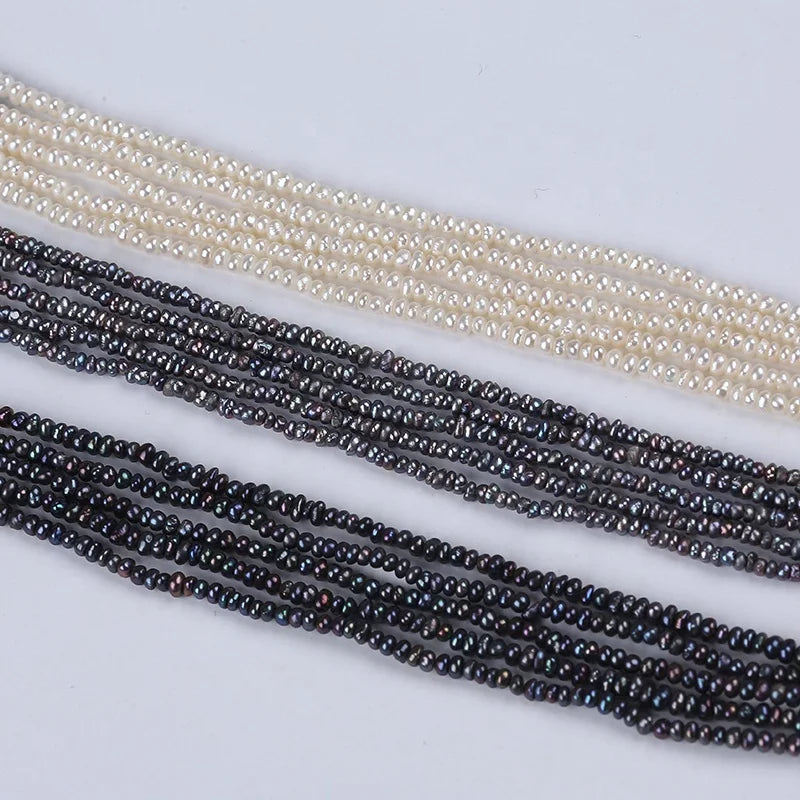 Wholesale 2.5-3mm White Black Freshwater Loose Flat Button Pearls Beads String Strand for Jewelry Making