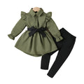 2025 Autumn Elegant Girl Clothing Set Love Polka Dot Long Shirt + Black Leggings + Belt Wholesale